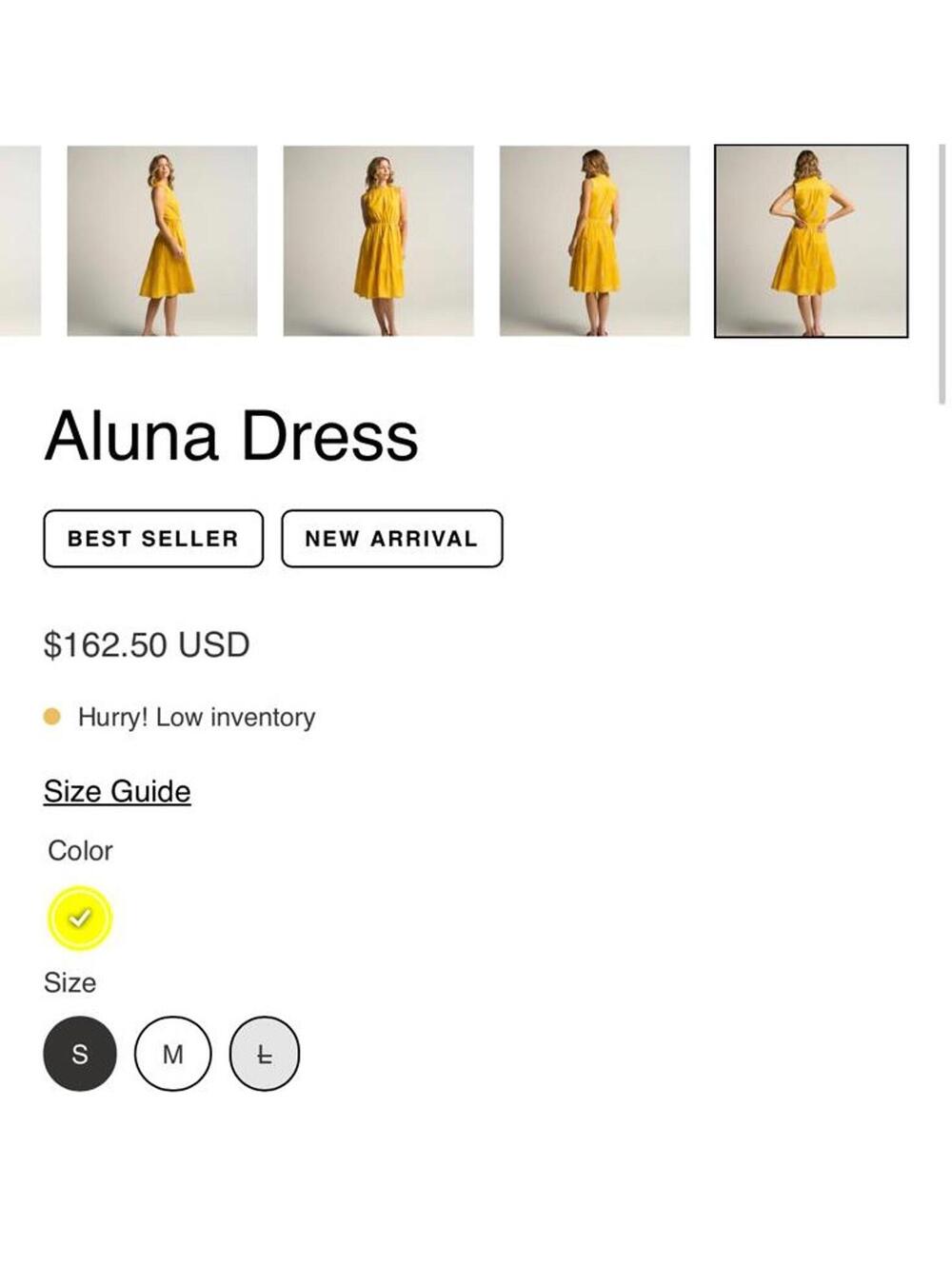 NWT Guadalupe Aluna Yellow Dress Size Large - Picture 6 of 6